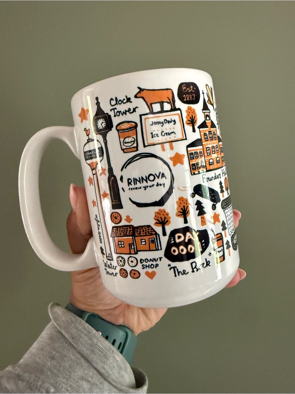 Orange & Black Illustrated Ceramic Coffee Mug-CEDARVILLE UNIVERSITY